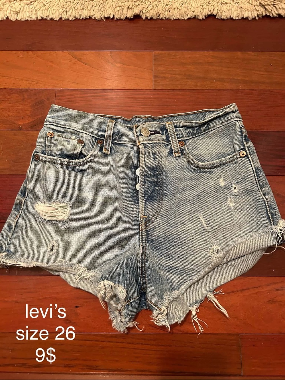Levi's Light Blue Distressed High-Rise Denim Shorts